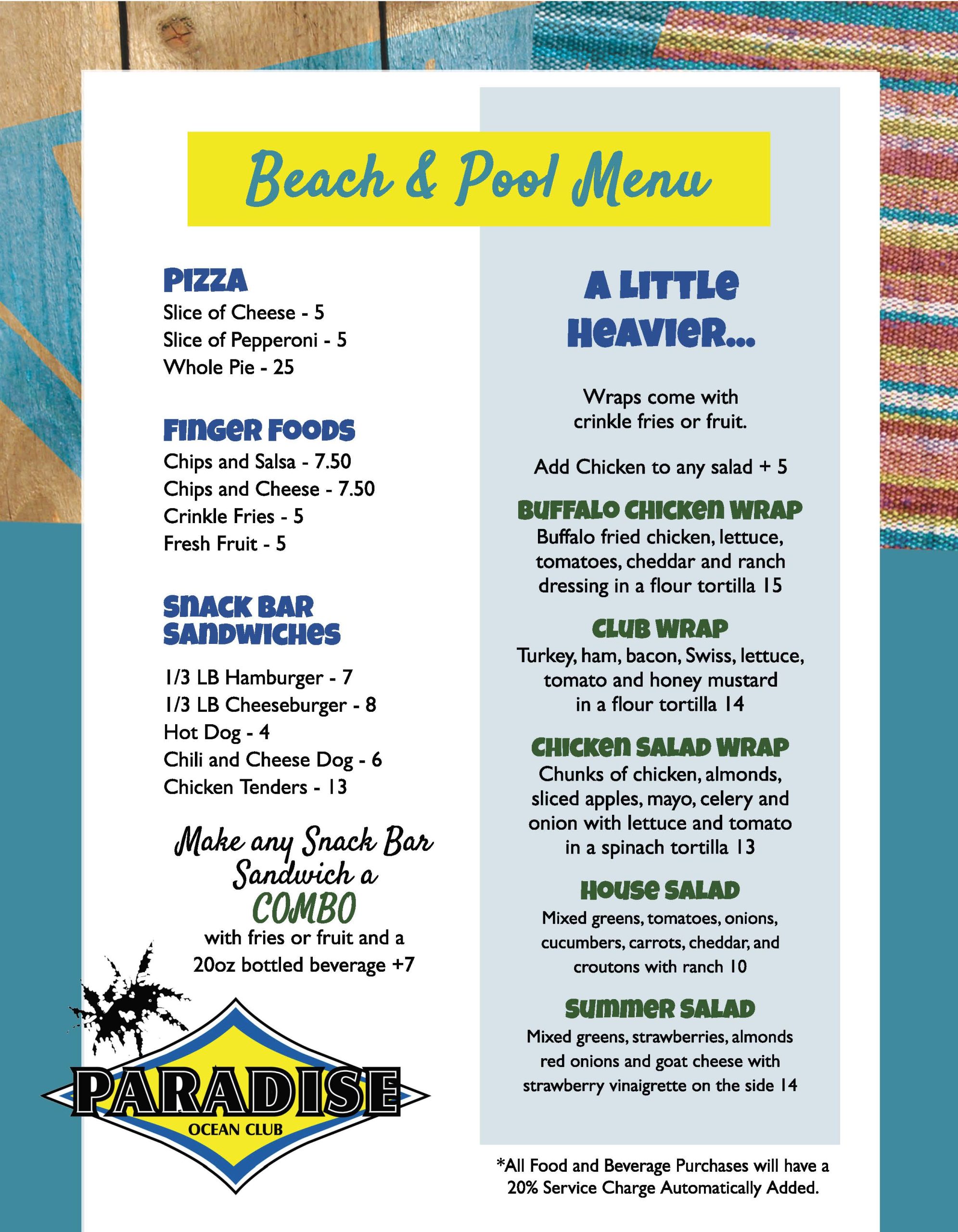 Snack Bar Menu